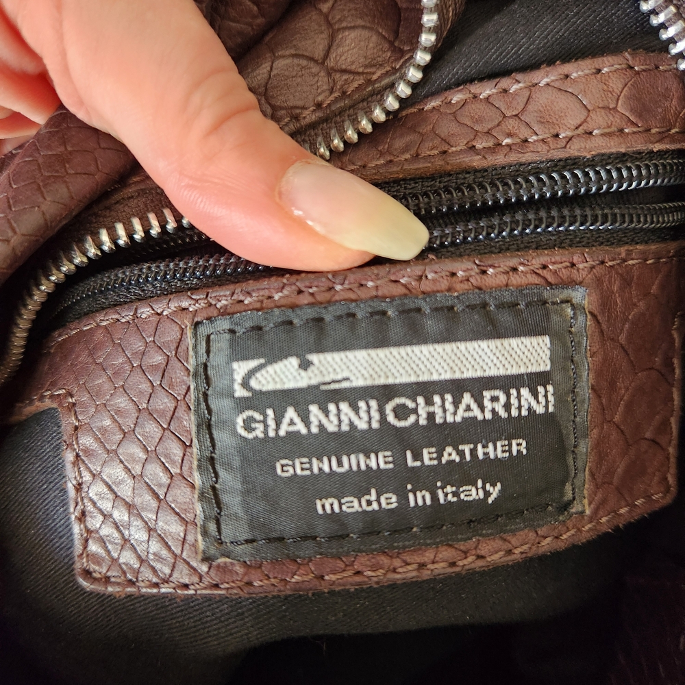 GIANNI CHIARINI Brown Reptile Leather Large Hobo Bag Italy Convertible Luxe EUC - Picture 6 of 10